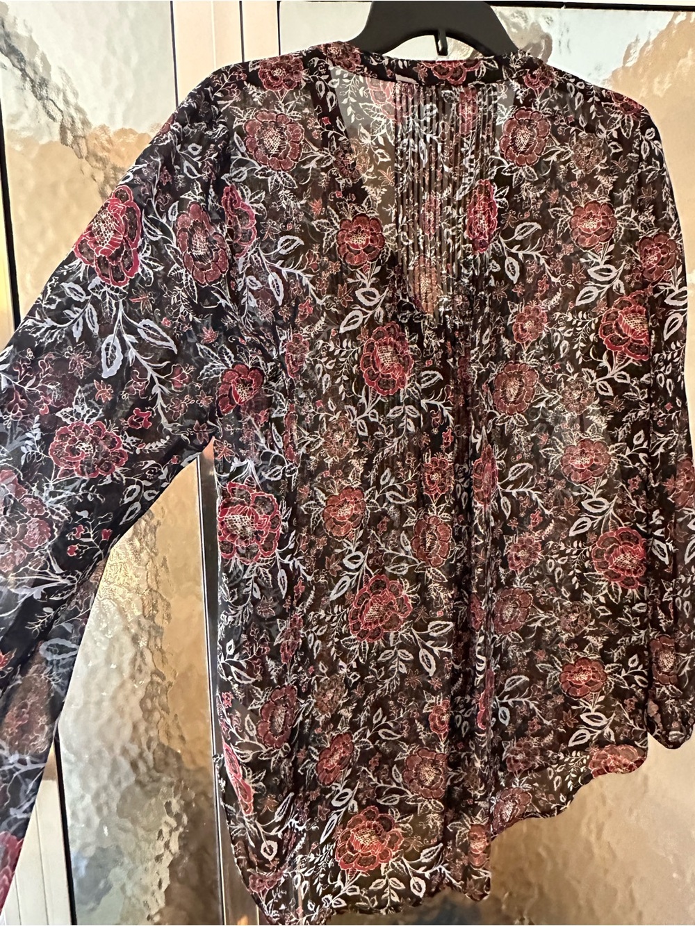 Veronica Beard Black Silk Sheer Floral Pintuck Peasant Blouse - Picture 12 of 12